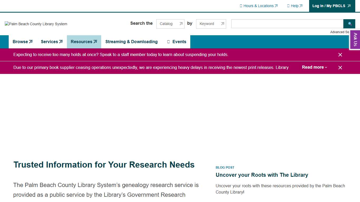 Genealogy Palm Beach County Library System